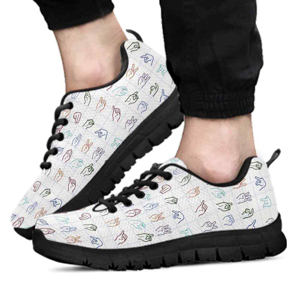 Teacher Sneaker, Sign Language Alphabet Pattern Sneakers Shoes, Fun Teacher Shoes