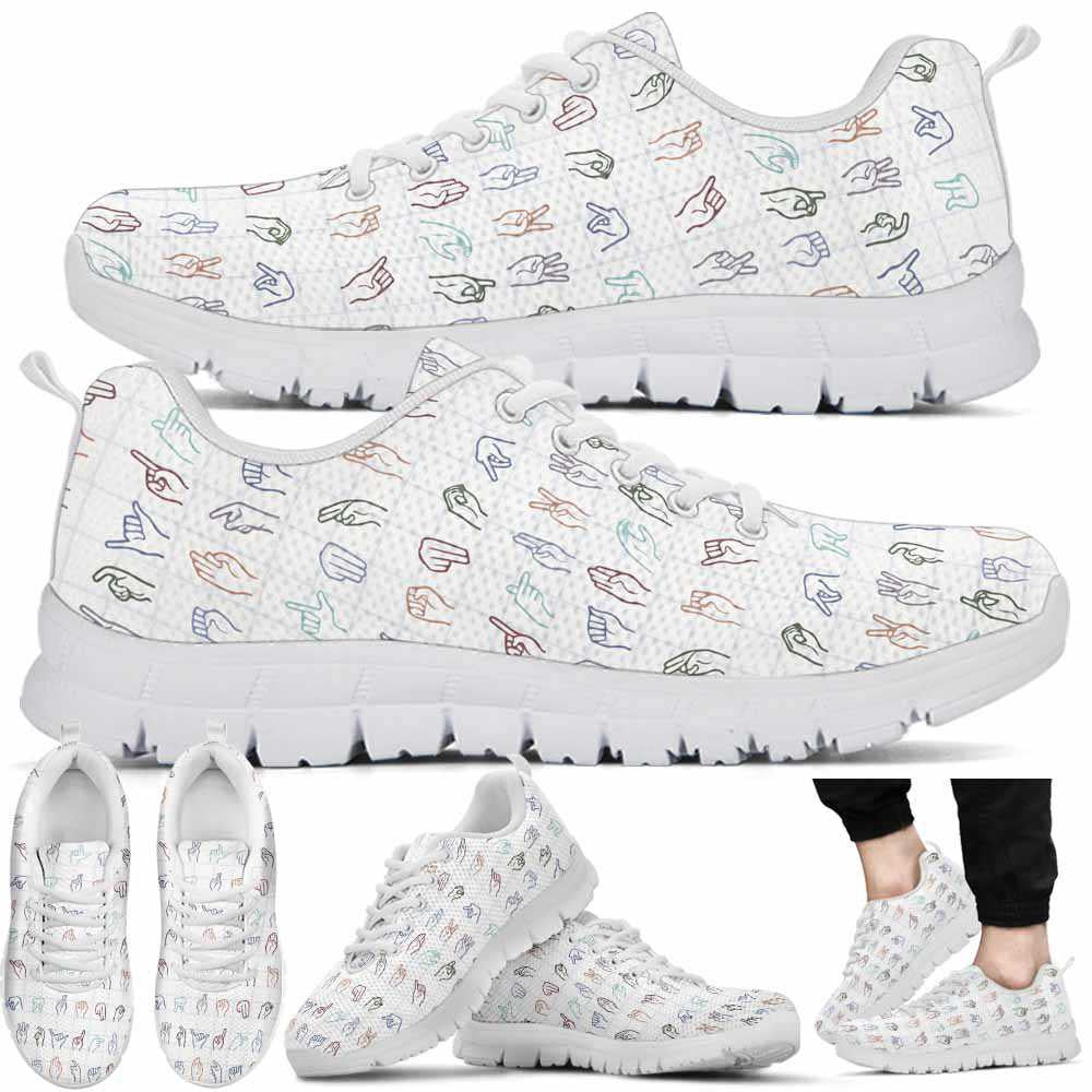Teacher Sneaker, Sign Language Alphabet Pattern Sneakers Shoes, Fun Teacher Shoes