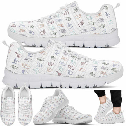 Teacher Sneaker, Sign Language Alphabet Pattern Sneakers Shoes, Fun Teacher Shoes