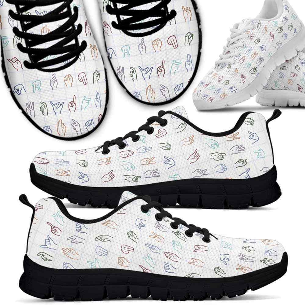 Teacher Sneaker, Sign Language Alphabet Pattern Sneakers Shoes, Fun Teacher Shoes