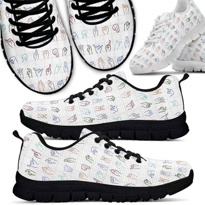 Teacher Sneaker, Sign Language Alphabet Pattern Sneakers Shoes, Fun Teacher Shoes