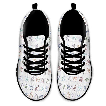 Teacher Sneaker, Sign Language Alphabet Pattern Sneakers Shoes, Fun Teacher Shoes
