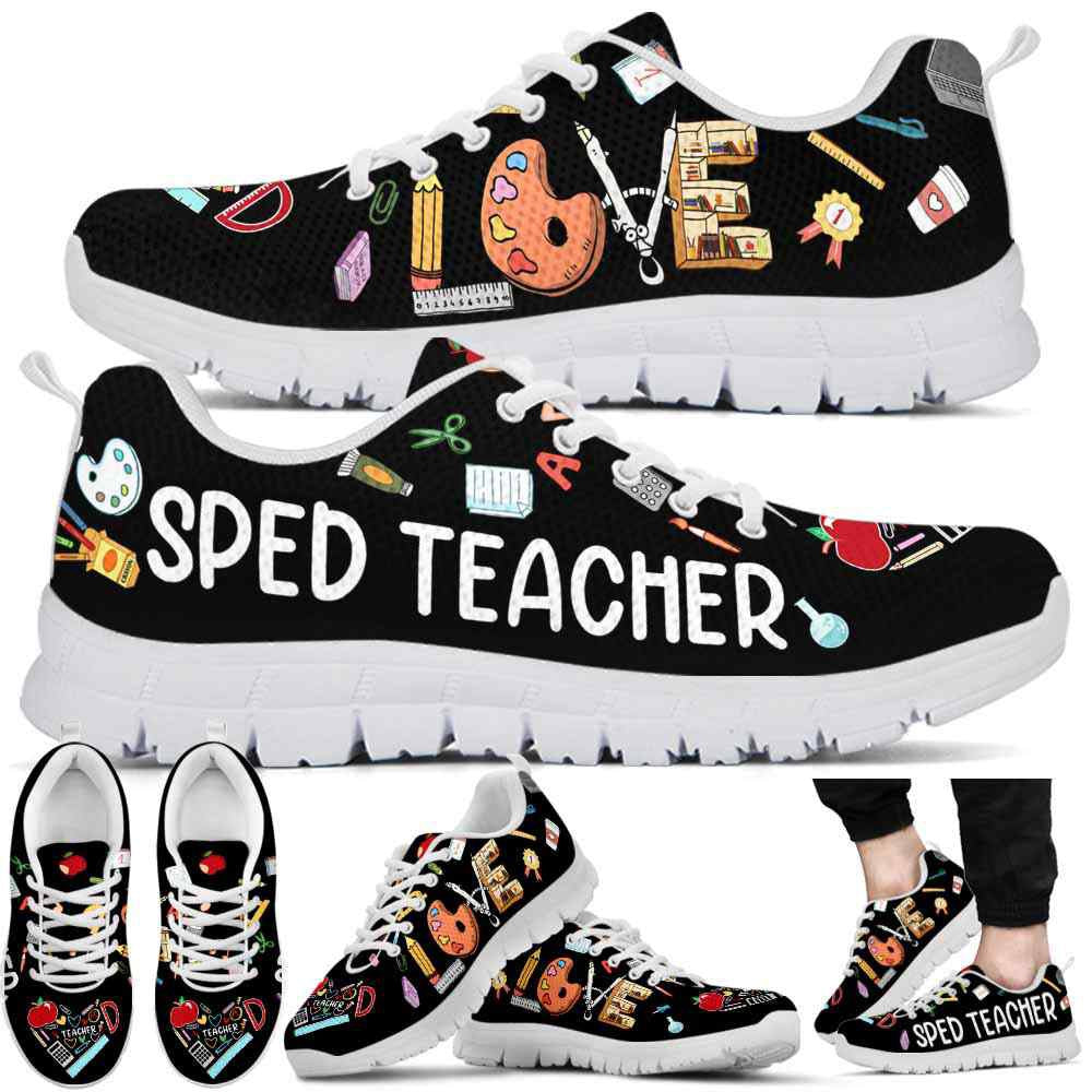 Teacher Sneaker, Sped Teacher Colorful Tools Love Sneakers Shoes, Fun Teacher Shoes