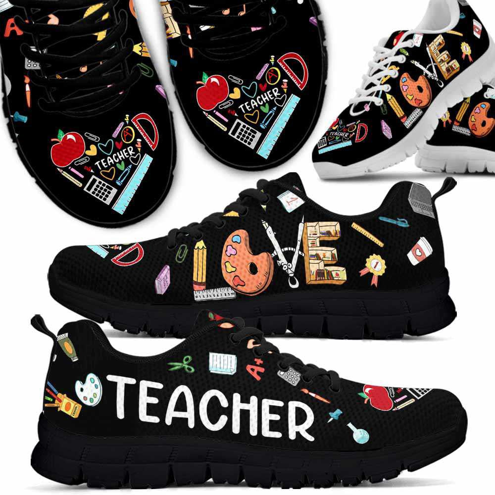 Teacher Sneaker, Teacher Colorful Tools Love Sneakers Shoes, Fun Teacher Shoes
