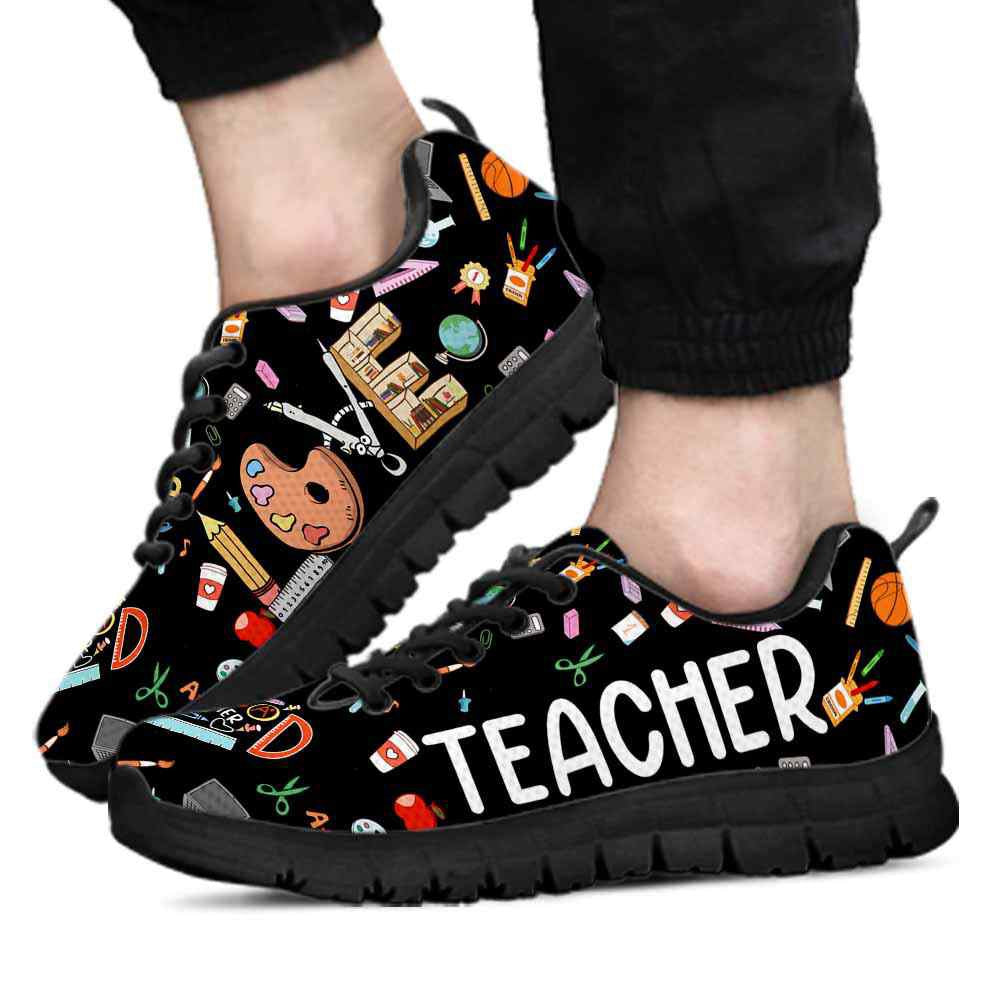 Teacher Sneaker, Teacher Colorful Tools Pattern Love Sneakers Shoes, Fun Teacher Shoes