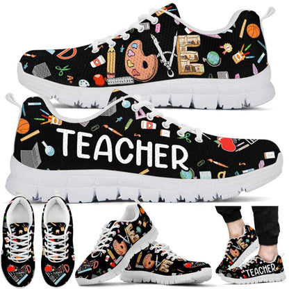 Teacher Sneaker, Teacher Colorful Tools Pattern Love Sneakers Shoes, Fun Teacher Shoes