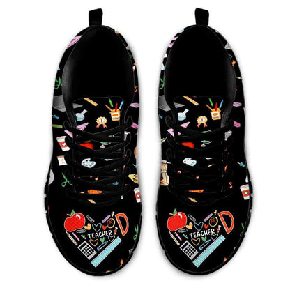 Teacher Sneaker, Teacher Colorful Tools Pattern Love Sneakers Shoes, Fun Teacher Shoes