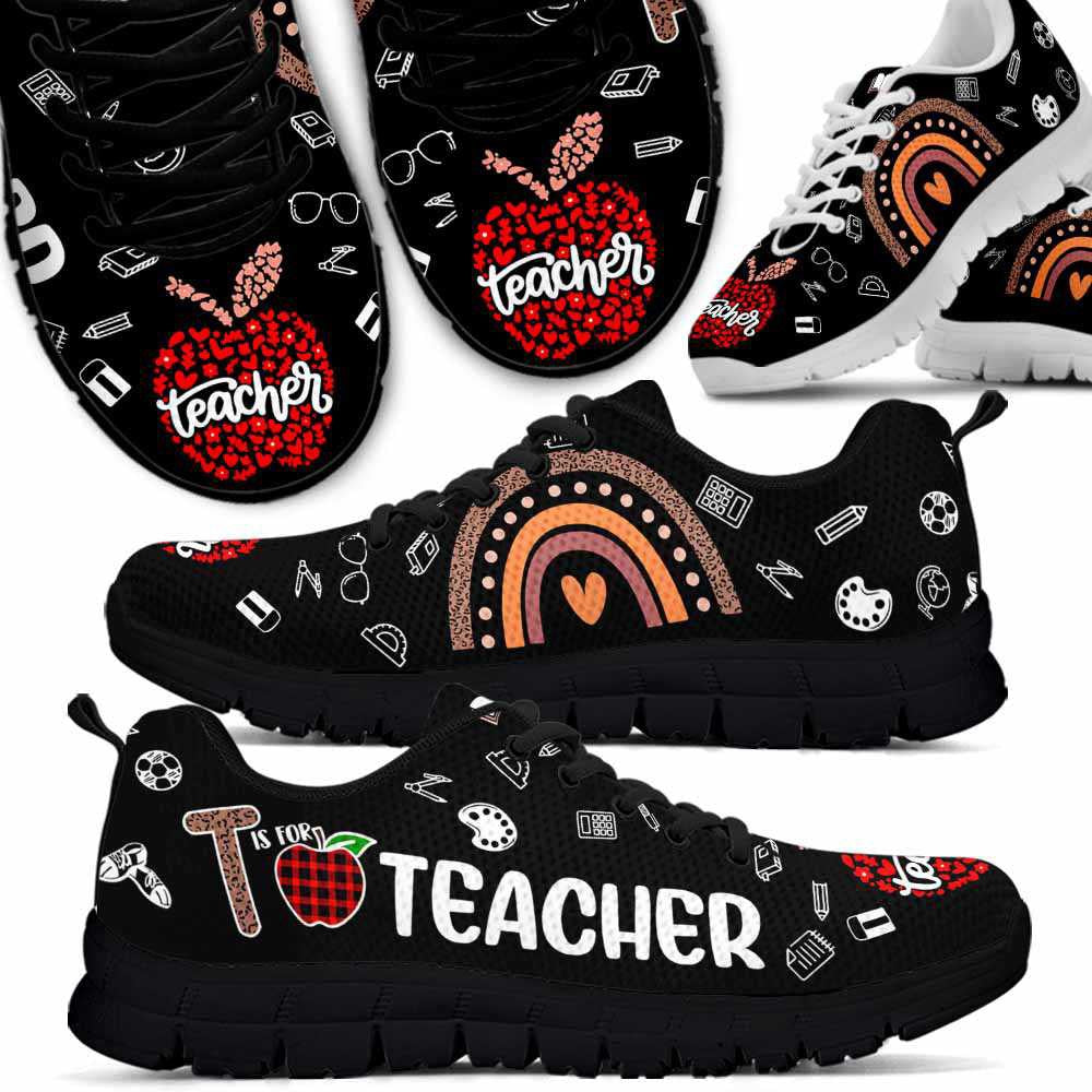 Teacher Sneaker, Teacher Leopard Rainbow Apple Sneakers Shoes, Fun Teacher Shoes