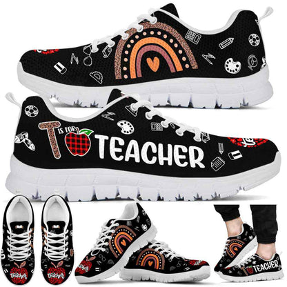 Teacher Sneaker, Teacher Leopard Rainbow Apple Sneakers Shoes, Fun Teacher Shoes