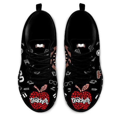 Teacher Sneaker, Teacher Leopard Rainbow Apple Sneakers Shoes, Fun Teacher Shoes