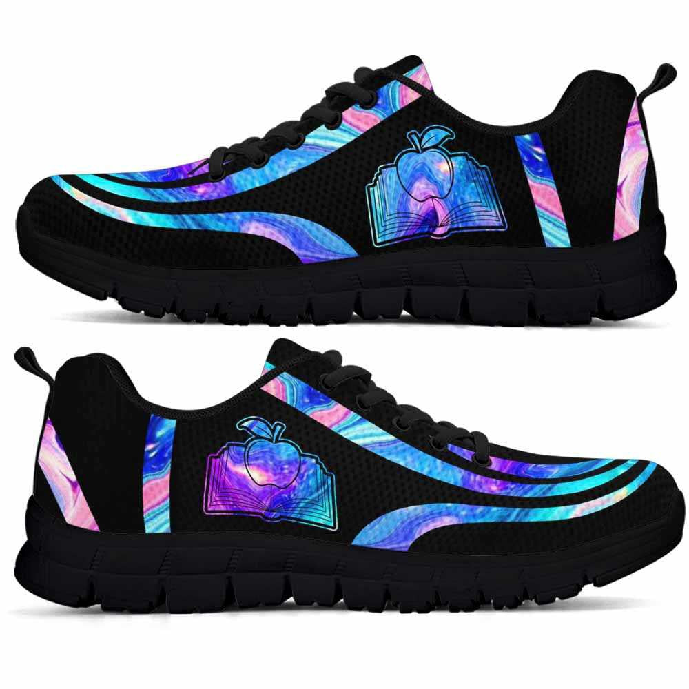 Teacher Sneaker, Teacher Sneakers Gym Running Shoes, Blue Neon Line Shoes, Fun Teacher Shoes