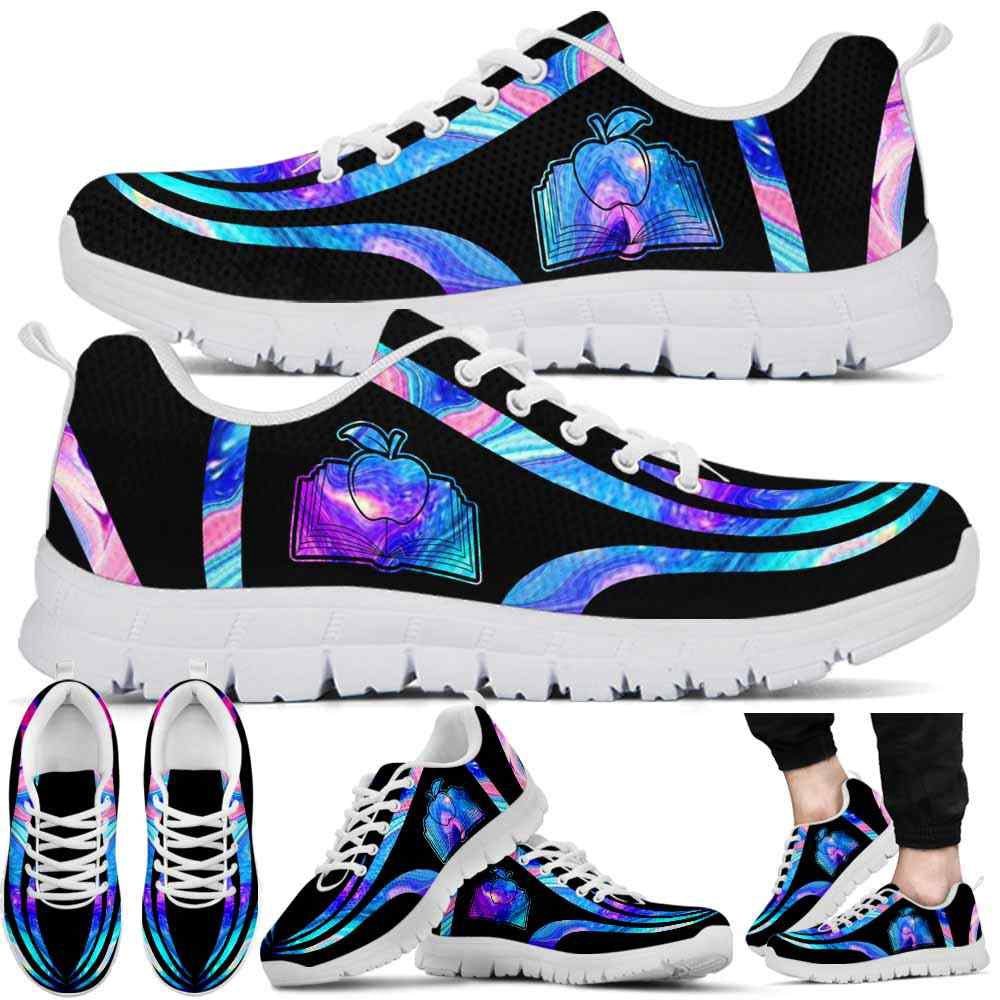 Teacher Sneaker, Teacher Sneakers Gym Running Shoes, Blue Neon Line Shoes, Fun Teacher Shoes