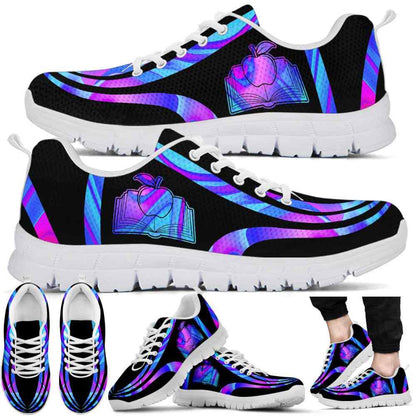 Teacher Sneaker, Teacher Sneakers Gym Running Shoes, Blue Purple Wave Line Shoes, Fun Teacher Shoes