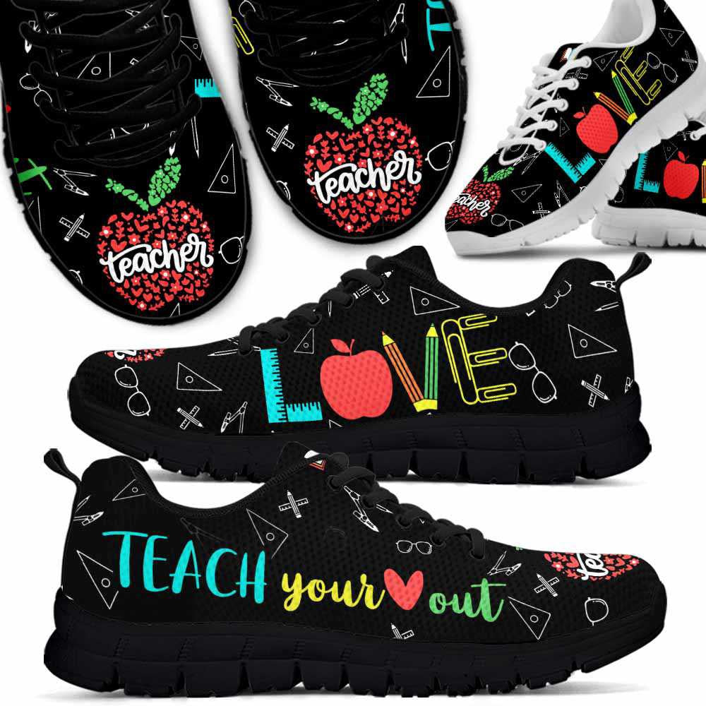 Teacher Sneaker, Teacher Tools Pattern Love Sneakers Shoes, Fun Teacher Shoes