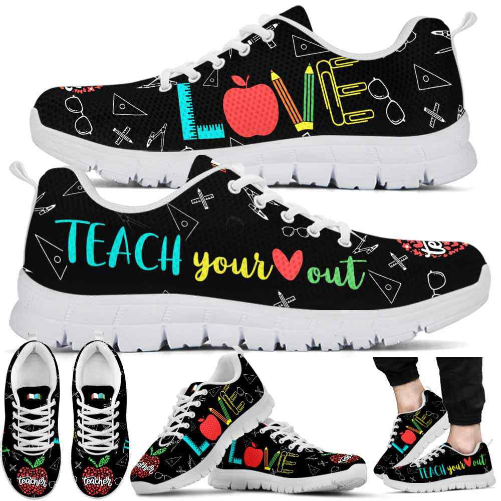 Teacher Sneaker, Teacher Tools Pattern Love Sneakers Shoes, Fun Teacher Shoes