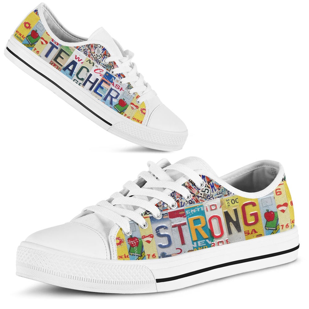 Teacher Strong License Plates Low Top Shoes, Teacher Shoes, Low Top Sneakers