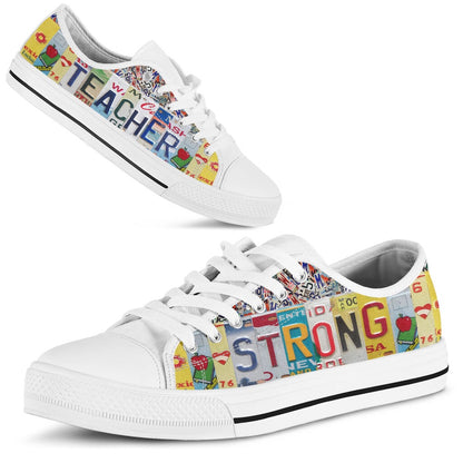Teacher Strong License Plates Low Top Shoes, Teacher Shoes, Low Top Sneakers