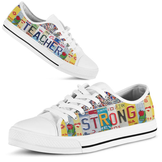 Teacher Strong License Plates Low Top Shoes, Teacher Shoes, Low Top Sneakers