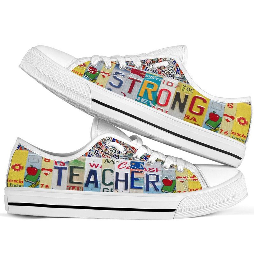 Teacher Strong License Plates Low Top Shoes, Teacher Shoes, Low Top Sneakers