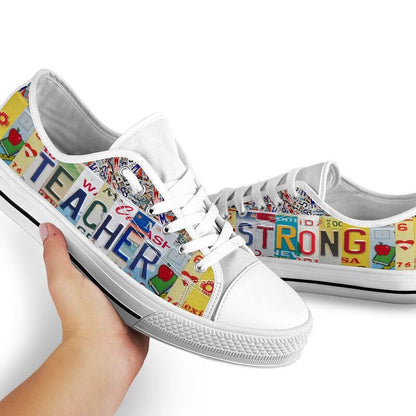 Teacher Strong License Plates Low Top Shoes, Teacher Shoes, Low Top Sneakers