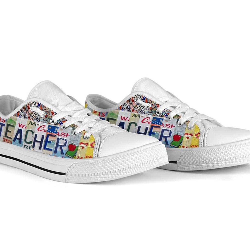 Teacher Strong License Plates Low Top Shoes, Teacher Shoes, Low Top Sneakers