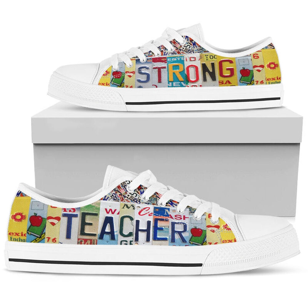 Teacher Strong License Plates Low Top Shoes, Teacher Shoes, Low Top Sneakers