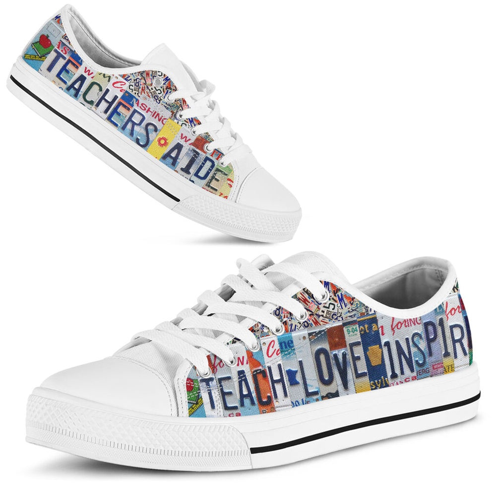 Teachers Aide Inspire License Plates Low Top Shoes, Teacher Shoes, Low Top Sneakers