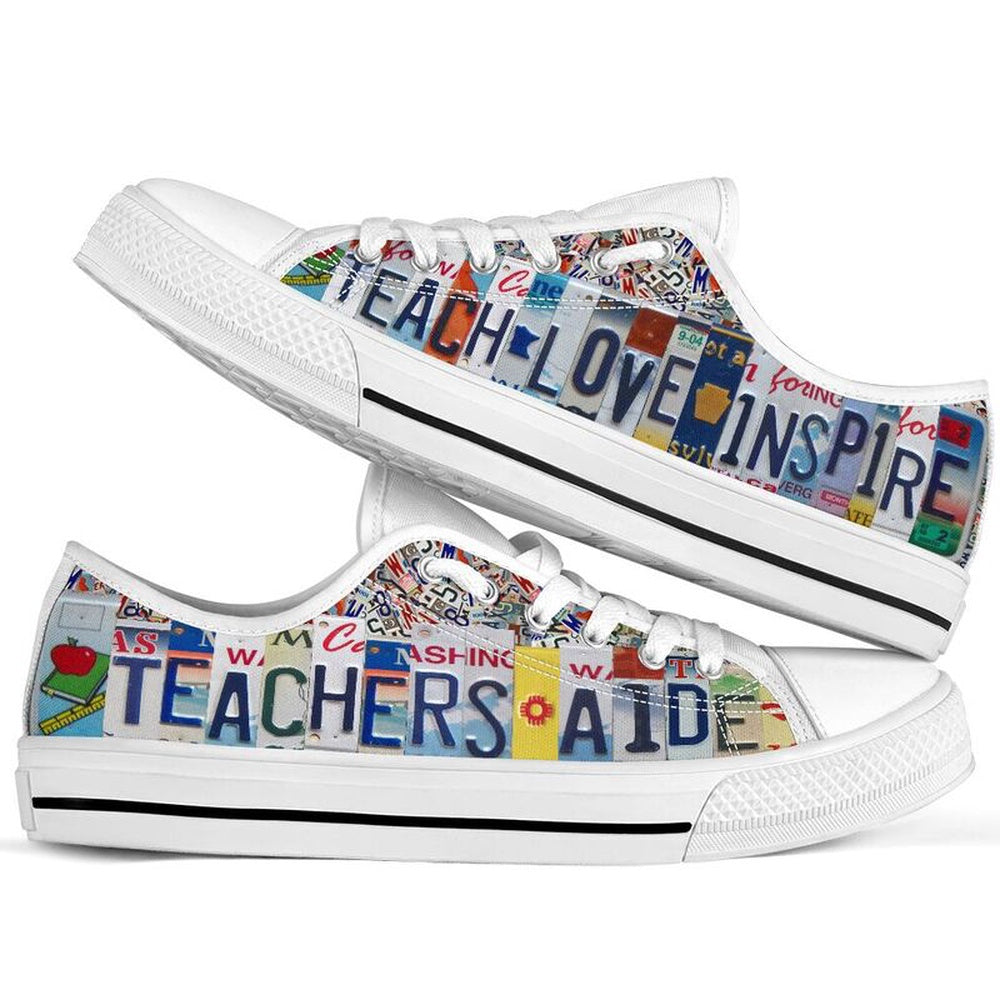 Teachers Aide Inspire License Plates Low Top Shoes, Teacher Shoes, Low Top Sneakers