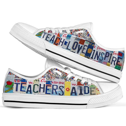 Teachers Aide Inspire License Plates Low Top Shoes, Teacher Shoes, Low Top Sneakers