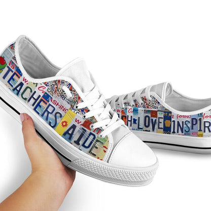 Teachers Aide Inspire License Plates Low Top Shoes, Teacher Shoes, Low Top Sneakers