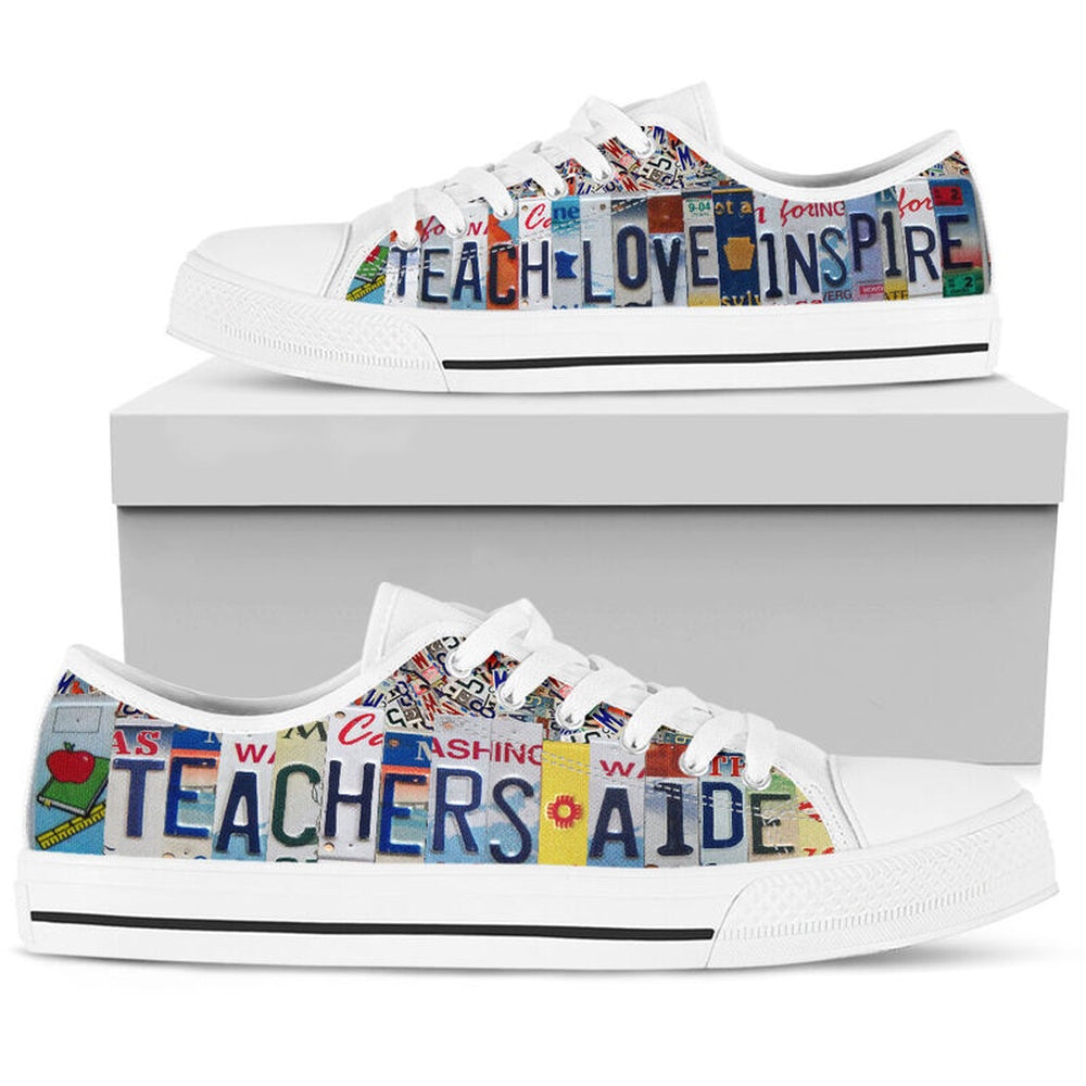 Teachers Aide Inspire License Plates Low Top Shoes, Teacher Shoes, Low Top Sneakers