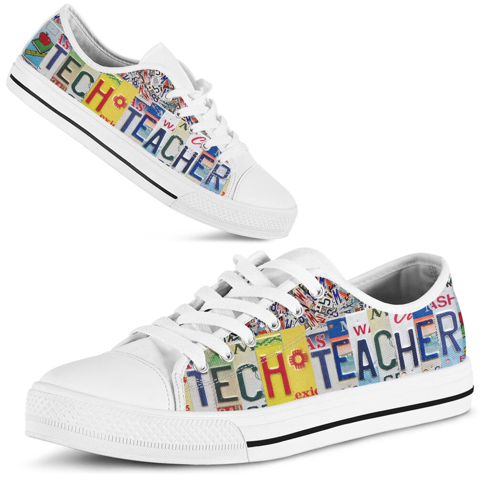 Tech Teacher License Plates Low Top Shoes, Teacher Shoes, Low Top Sneakers