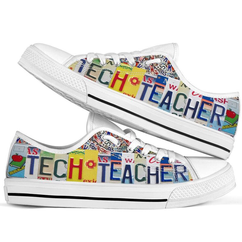 Tech Teacher License Plates Low Top Shoes, Teacher Shoes, Low Top Sneakers