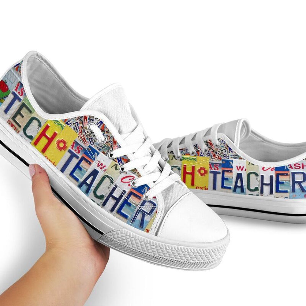 Tech Teacher License Plates Low Top Shoes, Teacher Shoes, Low Top Sneakers