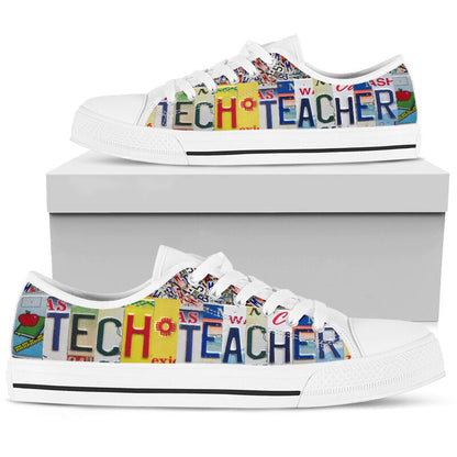 Tech Teacher License Plates Low Top Shoes, Teacher Shoes, Low Top Sneakers