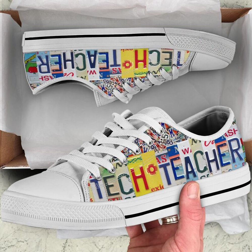 Tech Teacher License Plates Low Top Shoes, Teacher Shoes, Low Top Sneakers