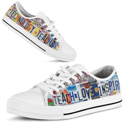 Technology Teacher Inspire License Plates Low Top Shoes, Teacher Shoes, Low Top Sneakers