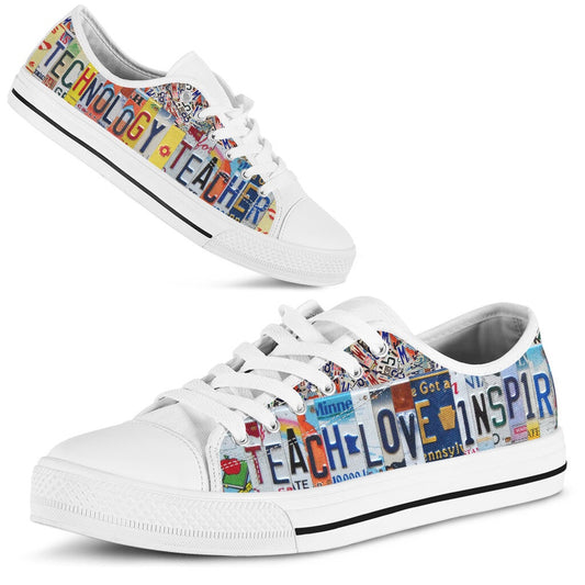 Technology Teacher Inspire License Plates Low Top Shoes, Teacher Shoes, Low Top Sneakers
