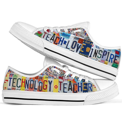 Technology Teacher Inspire License Plates Low Top Shoes, Teacher Shoes, Low Top Sneakers