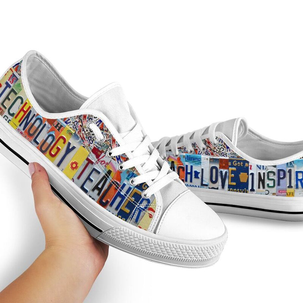 Technology Teacher Inspire License Plates Low Top Shoes, Teacher Shoes, Low Top Sneakers