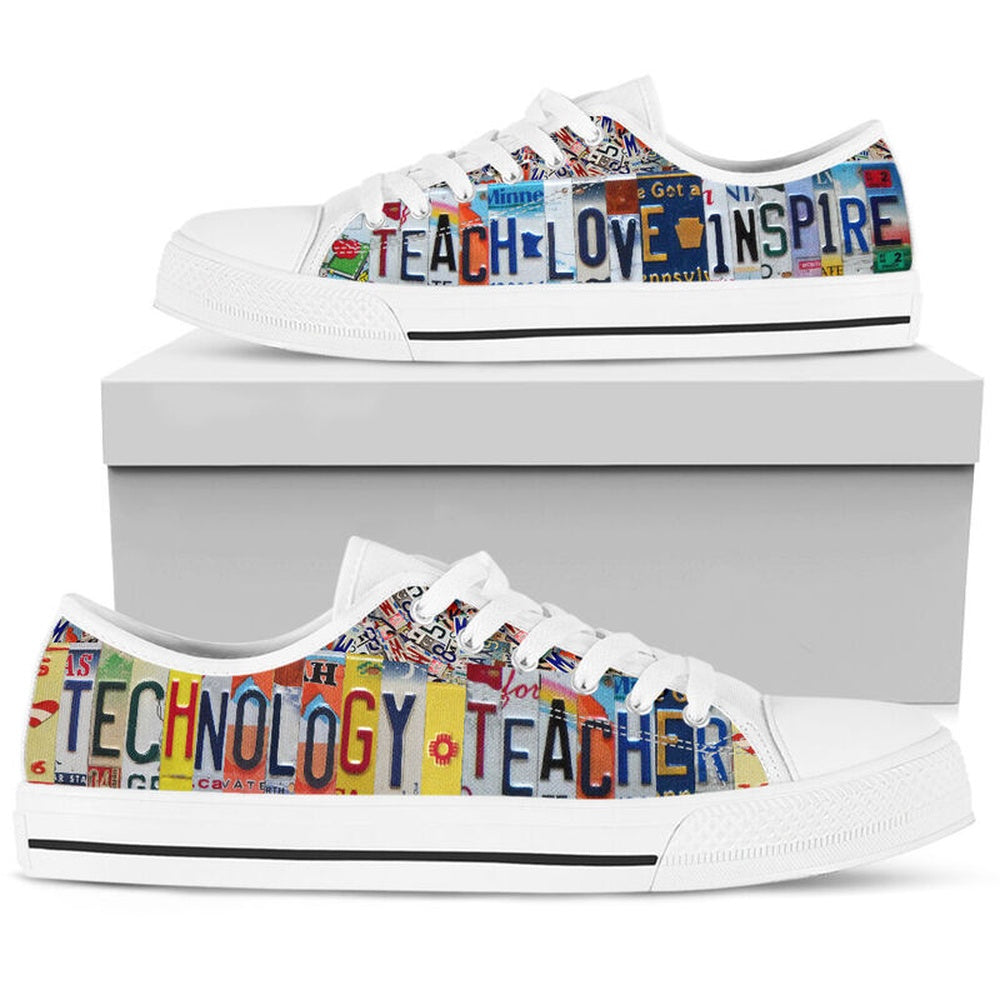 Technology Teacher Inspire License Plates Low Top Shoes, Teacher Shoes, Low Top Sneakers