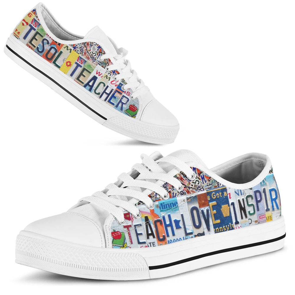 Tesol Teacher Inspire License Plates Low Top Shoes, Teacher Shoes, Low Top Sneakers