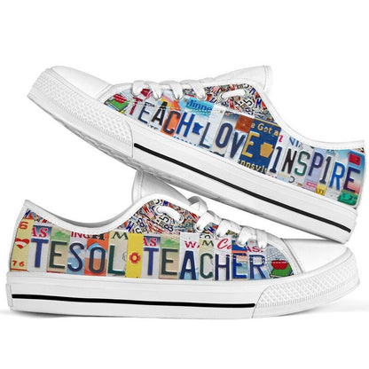 Tesol Teacher Inspire License Plates Low Top Shoes, Teacher Shoes, Low Top Sneakers