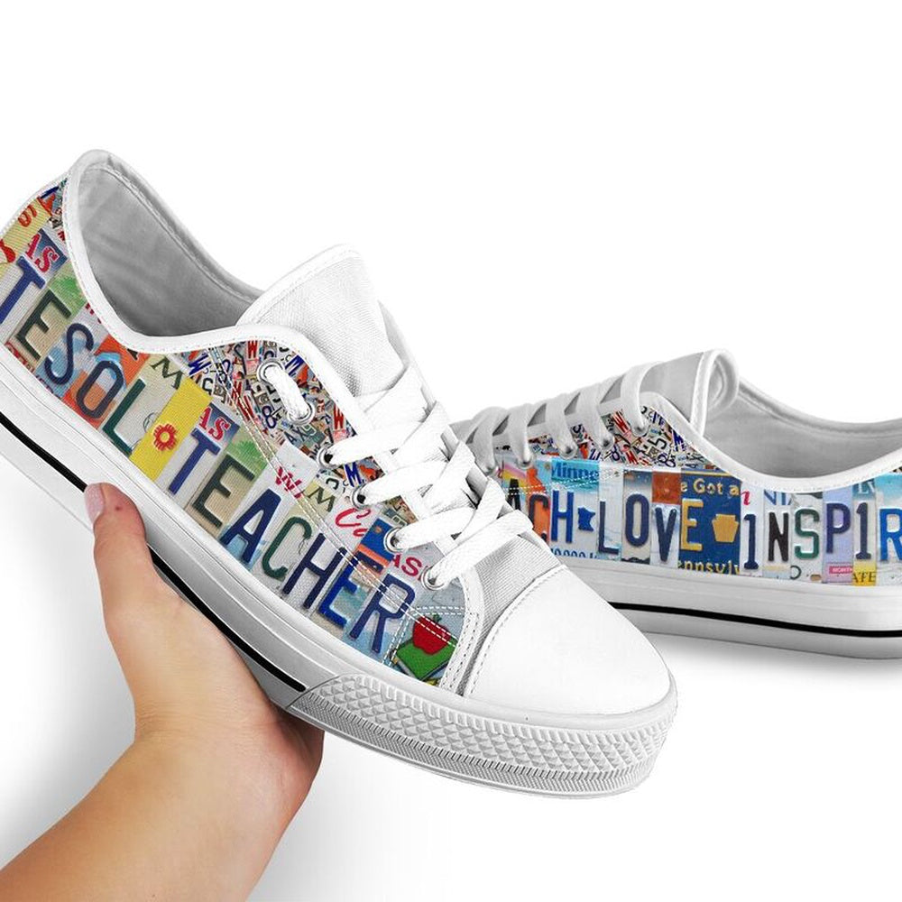Tesol Teacher Inspire License Plates Low Top Shoes, Teacher Shoes, Low Top Sneakers
