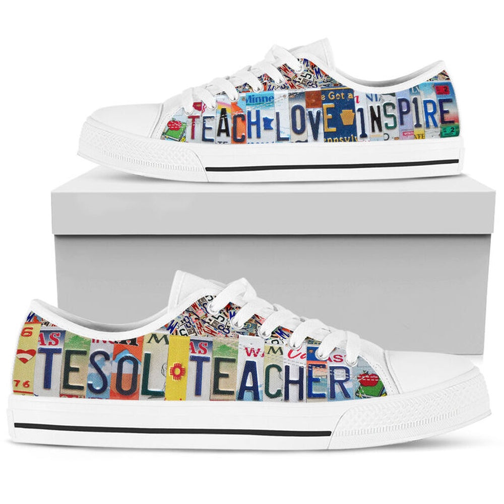 Tesol Teacher Inspire License Plates Low Top Shoes, Teacher Shoes, Low Top Sneakers