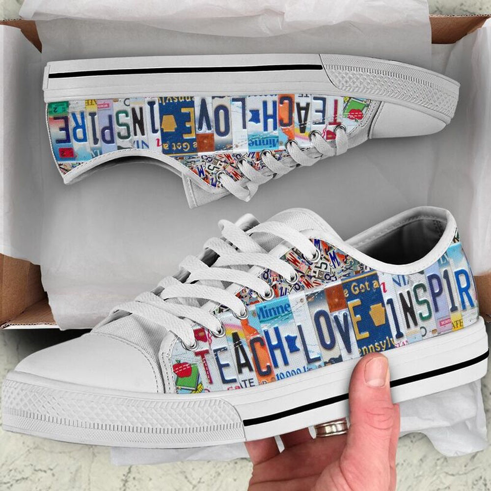 Tesol Teacher Inspire License Plates Low Top Shoes, Teacher Shoes, Low Top Sneakers