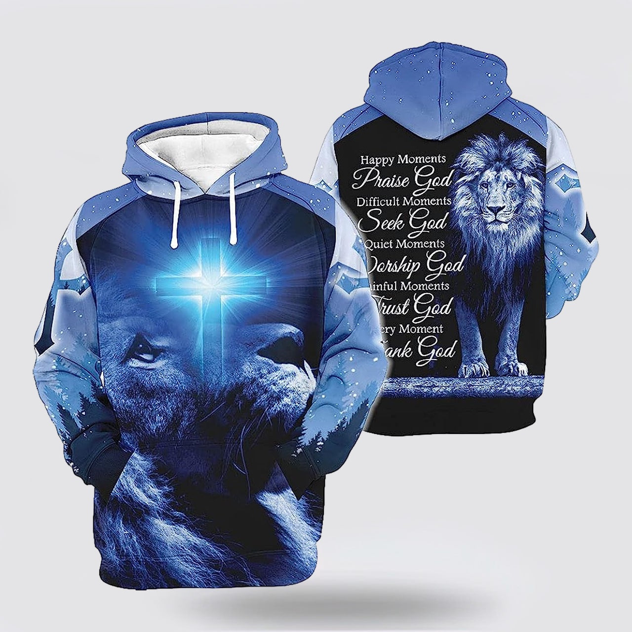 The Lion Cross Happy Moments Praise God 3d Hoodies For Women Men - Christian Apparel Hoodies