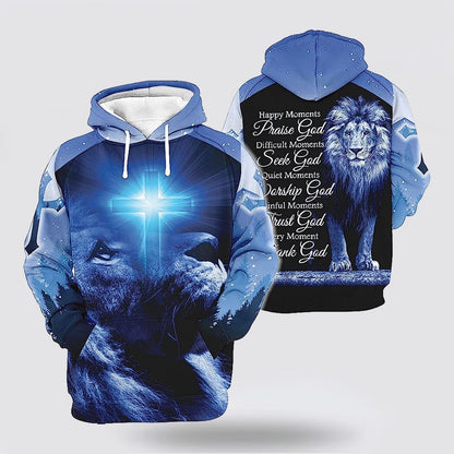 The Lion Cross Happy Moments Praise God 3d Hoodies For Women Men - Christian Apparel Hoodies