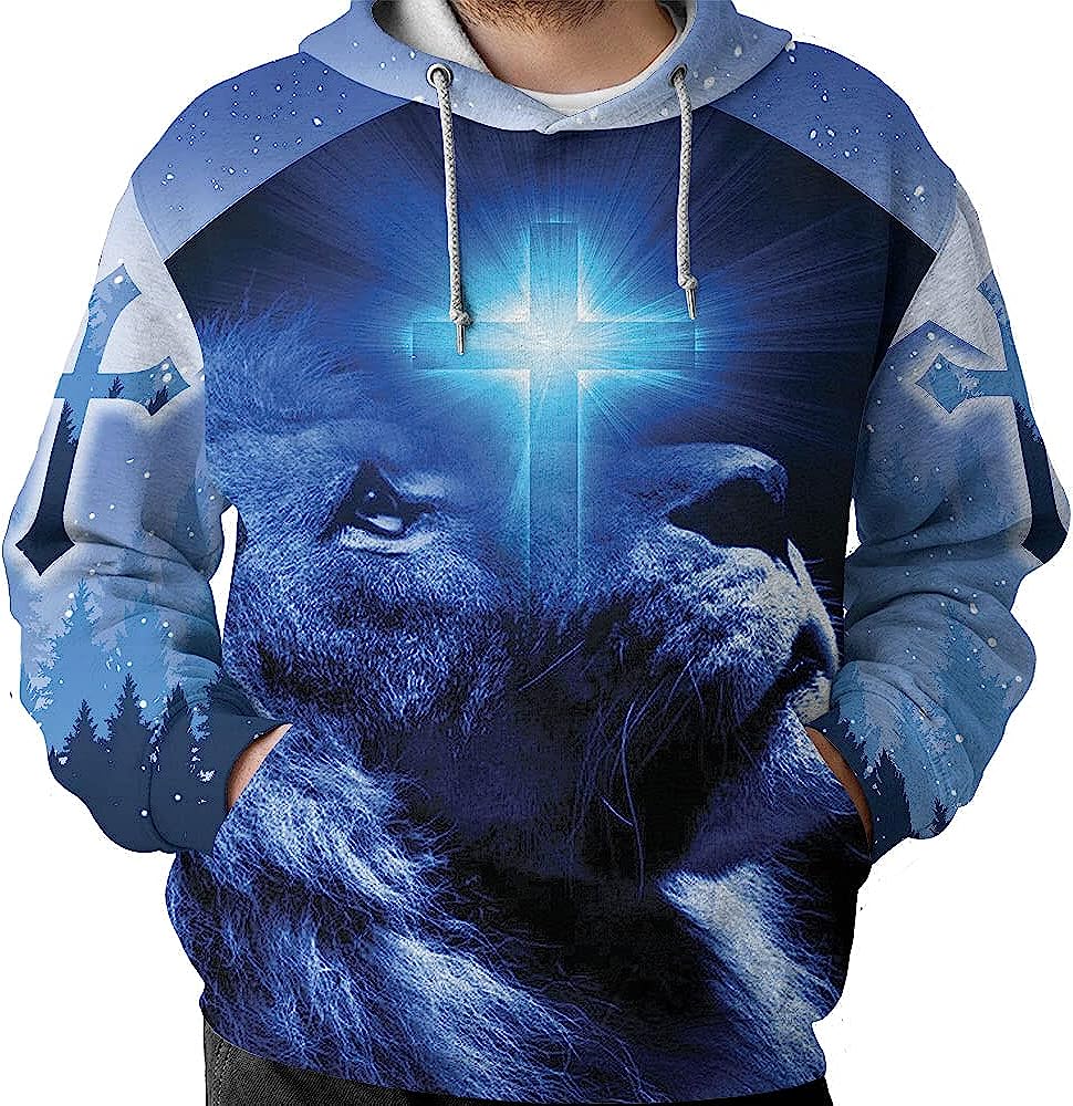 The Lion Cross Happy Moments Praise God 3d Hoodies For Women Men - Christian Apparel Hoodies