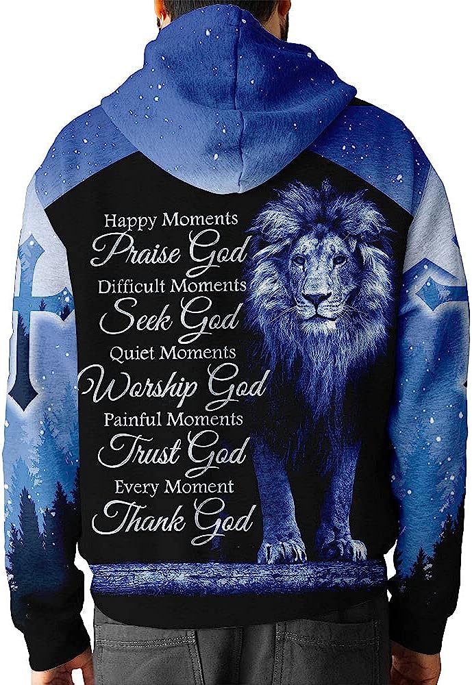 The Lion Cross Happy Moments Praise God 3d Hoodies For Women Men - Christian Apparel Hoodies